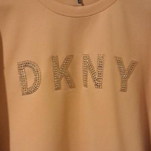 NWOT DKNY Pink and White Top with Rhinestone Letters size Large - Picture 3 of 4
